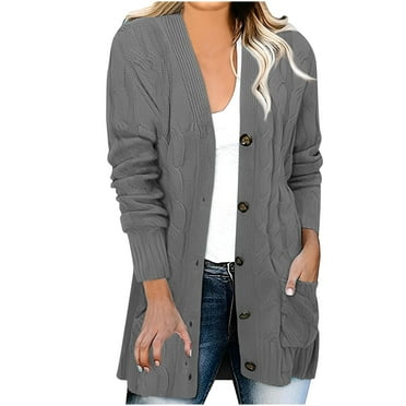ZVNAΖH Women Button Down Cardigan Sweater Mid Length Cable Cardigan Solid Color Open Front Cardigan Casual Knit Sweater On Clearance