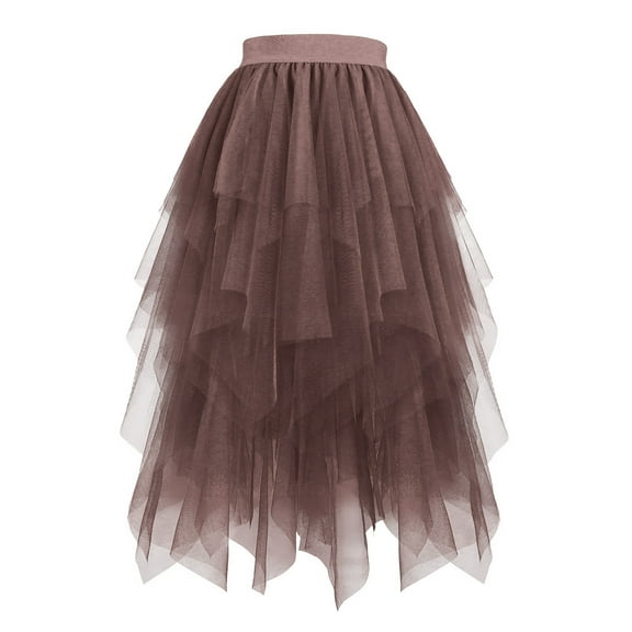 ZVNAΖH Women Tulle Skirts Midi Long Fairy Skirt Tutu Mesh Layered Skirt Elastic Waist Puffy Skirts Cake Half Length Skirt