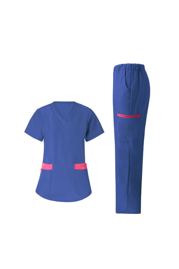 ZVNAΖH Women Work Scrubs Two-piece Set Nursing Uniforms Sets, V-Neck Stretch Scrubs Top & Straight Leg Pants