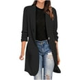 thumbnail image 1 of ZVNAΖH Women's 3/4 Ruched Sleeve Lightweight Work Office Blazer Knee Length One Button Lapel Collar Jackets with Pockets, 1 of 5