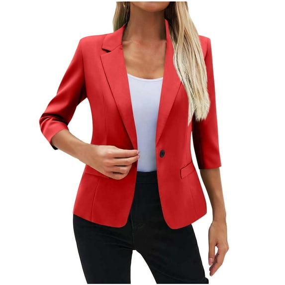ZVNAΖH Women's 3/4 Sleeve Blazers, Lightweight Slim Fit One Button Jackets with Padded Shoulder for Business Casual