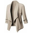 thumbnail image 1 of ZVNAΖH Women's 3/4 Stretchy Ruched Sleeve Open Front Blazer Jacket Shawl Collar Business Work Suit Slim Fit Jacket, 1 of 5