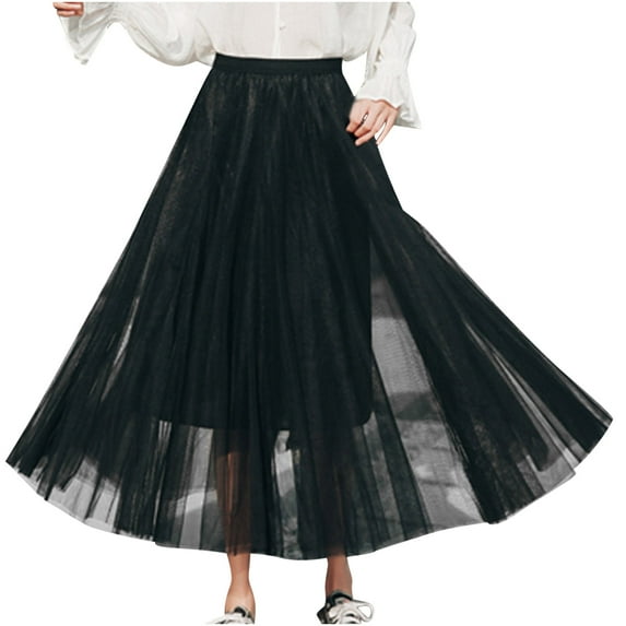 ZVNAΖH Women's A-line Fairy Elastic Waist Tulle Midi Skirt Pleated Swing Skirt Summer Casual Party Go Out Skirt