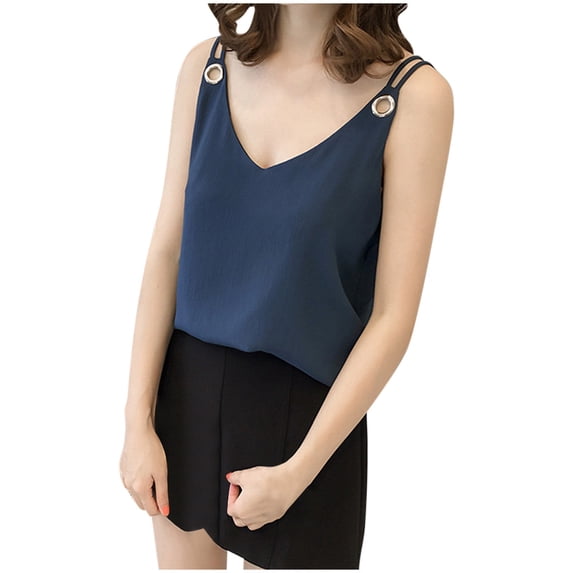 ZVNAΖH Women's Camisole Tops Fashion Lady Sleeveless Vest V-Neck Solid Chiffon Camis Tank Tops