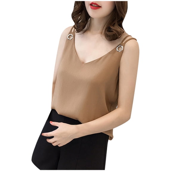 ZVNAΖH Women's Camisole Tops Fashion Lady Sleeveless Vest V-Neck Solid Chiffon Camis Tank Tops