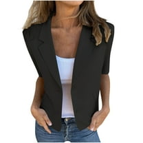 ZVNAΖH Women's Casual Light Weight Thin Jacket Slim Coat Short Sleeve Blazer Lapel Two Button Office Blazers