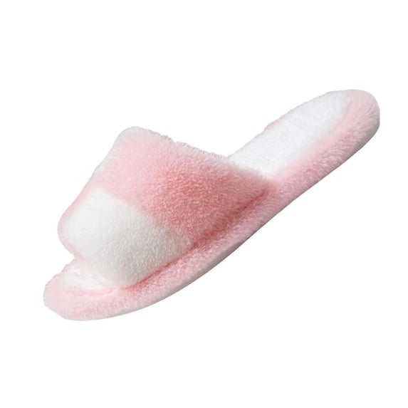 ZVNAΖH Women's Color Block Plush Slippers Open Toe Soft Fuzzy Indoor House Shoes Cozy Bedroom Slides