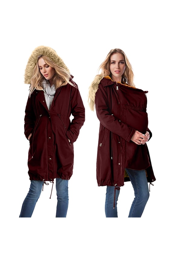 ZVNAΖH Women's Fleece Zip Up Maternity Baby Carrier Hoodie, Multi Functional Winter Warm Jacket for Mom, 2 In 1 Baby Carrier Jacket
