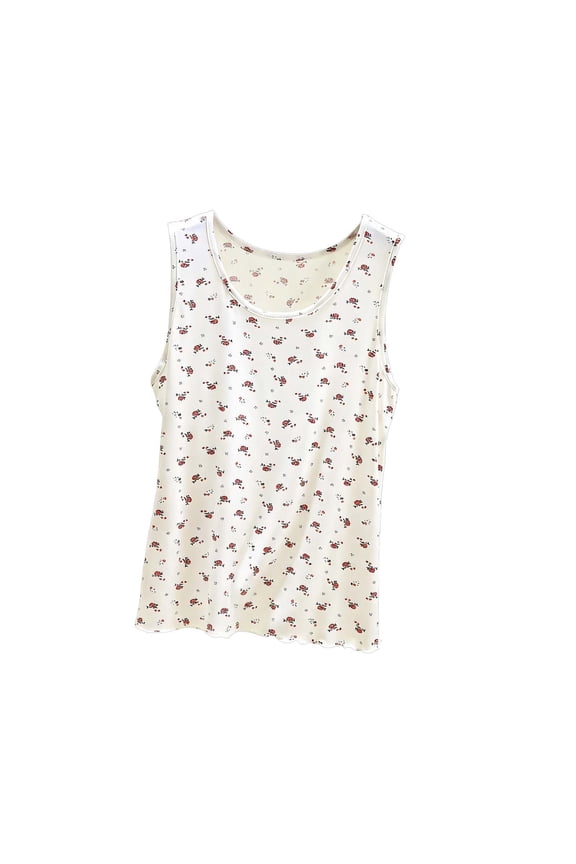 ZVNAΖH Women's Floral Print Undershirt Tank Top, Soft Sleeveless Crew Neck Loungewear & Layering Camisole, L-2XL