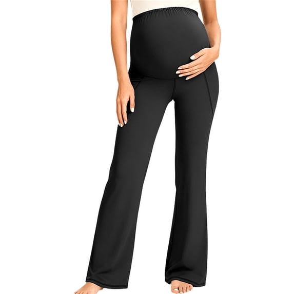 ZVNAΖH Women's Maternity Flare Leggings, High Waist Support Yoga Pants with Side Pockets, S-XL
