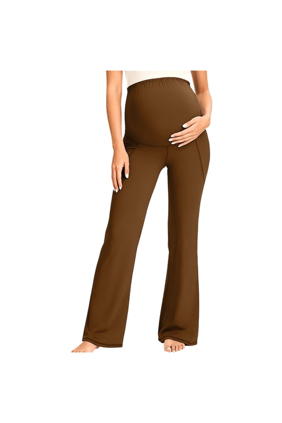 ZVNAΖH Women's Maternity Flare Leggings, High Waist Support Yoga Pants with Side Pockets, S-XL