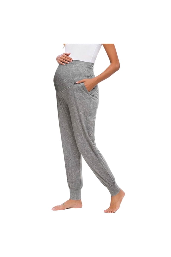 ZVNAΖH Women's Maternity Yoga Jogger Pants, High Waist Over Bump Casual Lounge Pants with Pockets, Soft Stretch Sleep Pant for Pregnancy