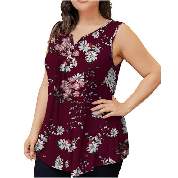 ZVNAΖH Women's Plus Size Tank Tops Henley Button Sleeveless T-shirts Summer Casual Print Tunic Tops, L-5XL