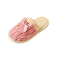 thumbnail image 1 of ZVNAΖH Women's Plush Bow Slippers Closed Toe Winter Warm Indoor House Shoes Non-Slip Flat Slides, 1 of 6