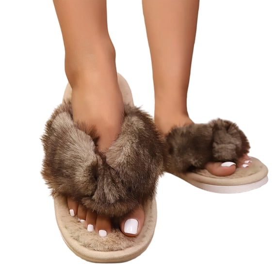 ZVNAΖH Women's Plush Thong Slippers Thick Sole Winter Warm Indoor Outdoor Slides