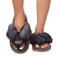 thumbnail image 1 of ZVNAΖH Women's Plush Thong Slippers Thick Sole Winter Warm Indoor Outdoor Slides, 1 of 7