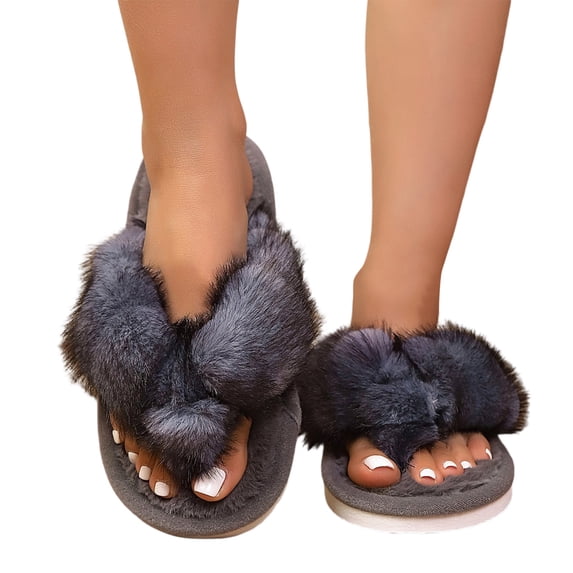 ZVNAΖH Women's Plush Thong Slippers Thick Sole Winter Warm Indoor Outdoor Slides