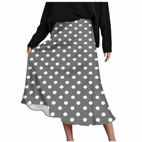ZVNAΖH Women's Polka Dot Satin Midi Skirt, High Waist Side Zipper Flared Skirt Ideal for Summer Casual & Vacation Outfits
