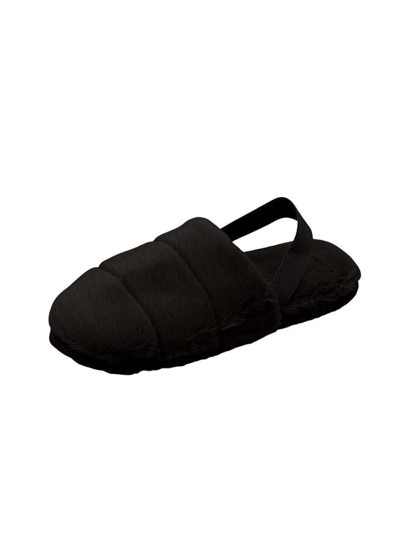 ZVNAΖH Women's Quilted Plush Closed Toe Slippers Winter Warm Fuzzy House Shoes with Slingback Strap Indoor Bedroom Slides