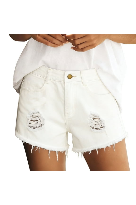 ZVNAΖH Women's Ripped Denim Cutoff Shorts, High Waist Frayed Hem Distressed Shorts with Plus Sizes for Summer Street Style, S-5XL