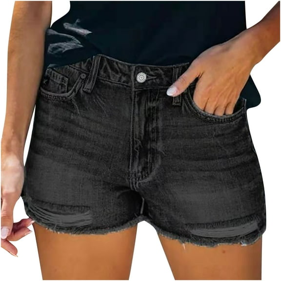 ZVNAΖH Women's Ripped Denim Jean Shorts Mid Waist Stretchy Shorts Summer Casual Shorts, Sizes S-2XL
