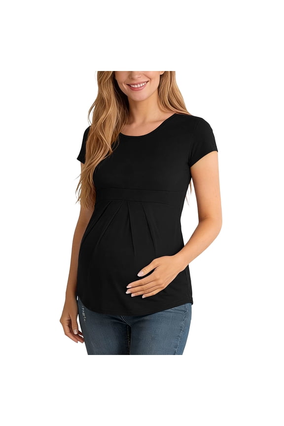 ZVNAΖH Women's Ruched Maternity Top, Short Sleeve Comfortable Pregnancy Tee for Women, Solid Color Ruched Bust Pullover Tee, S-4XL