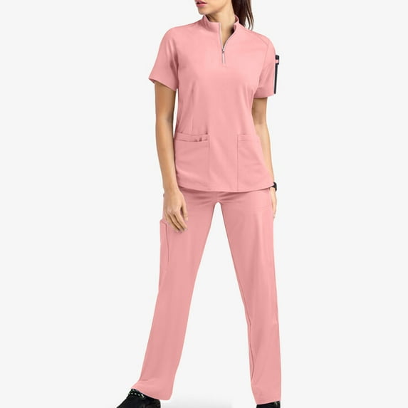 ZVNAΖH Women's Scrub Set, Quarter Zip Up Stand Up Collar Stretch Top & Straight Leg Pants, Medical Nursing Uniforms Set