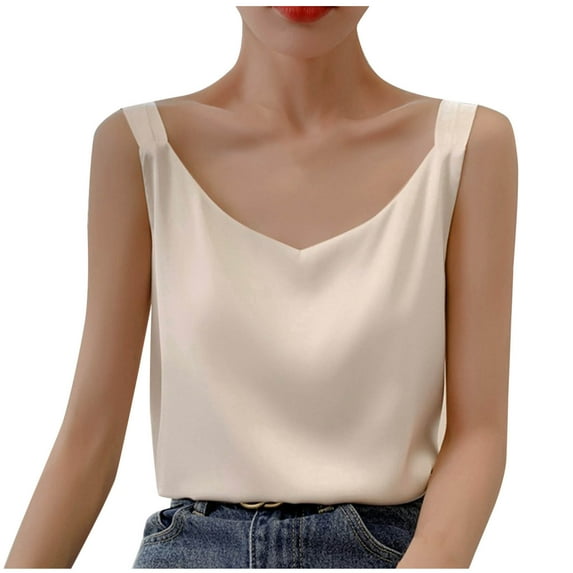 ZVNAΖH Women's Silk Satin Pajama Tank Tops V Neck Camisole Soft Spaghetti Strap Tops Loose Sleepwear S-3XL