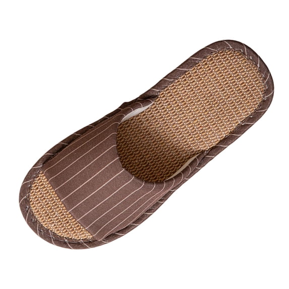 ZVNAΖH Women's Striped Linen Open Toe Slippers Lightweight Soft Flat Sole Indoor Outdoor House Shoes