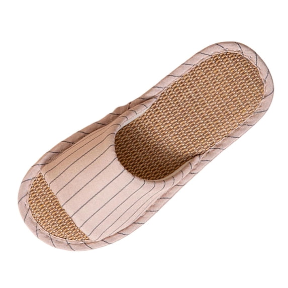 ZVNAΖH Women's Striped Linen Open Toe Slippers Lightweight Soft Flat Sole Indoor Outdoor House Shoes