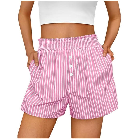 ZVNAΖH Women's Striped Sleep Shorts, Summer Home Pajama Shorts, Sports Yoga Lounge Shorts with Pockets, S-2XL