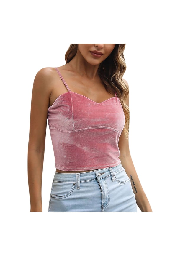 ZVNAΖH Women's V-neck Camisole Tank Tops Slim Fit Wrap Velour Outerwear Short Navel Exposed Cropped Tops Suspender Vest