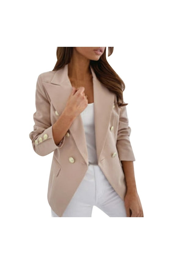 ZVNAΖH Women's Vintage Double Breasted Slim Fit Dress Suit Blazer Jacket Long Sleeve Lapel Gold Button Work Office Jackets