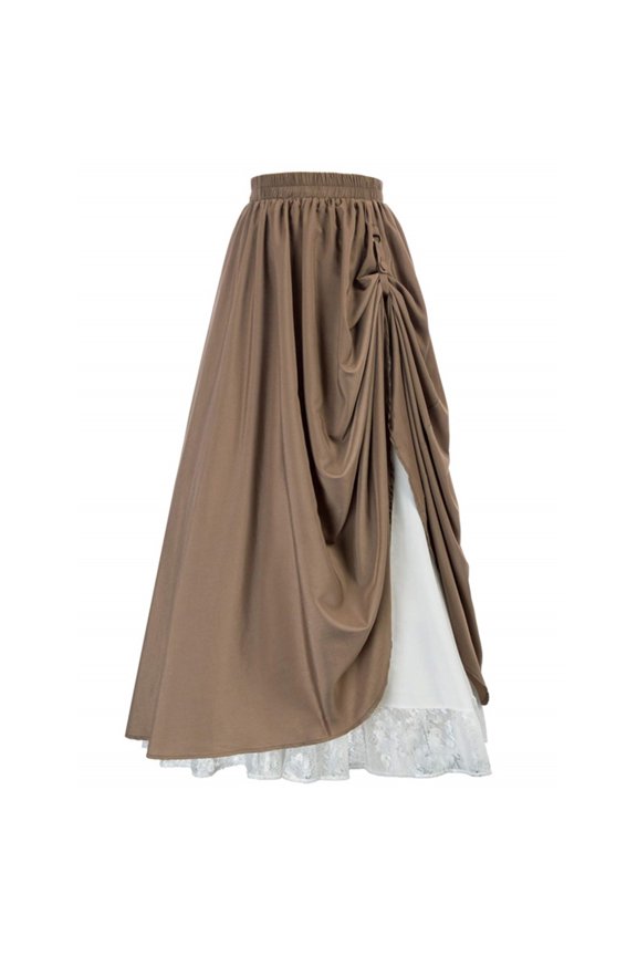 ZVNAΖH Women's Vintage Gothic Skirt Renaissance Style Maxi Skirt High Waist Double-Layer Lace Ruffle Renaissance Maxi Skirts