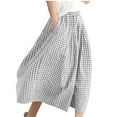 thumbnail image 1 of ZVNAΖH Women's Wide Leg Seven-point Trousers Cotton Gingham Plaid Culottes Summer Casual Elastic Waist Capri Pants with Pockets, 1 of 5