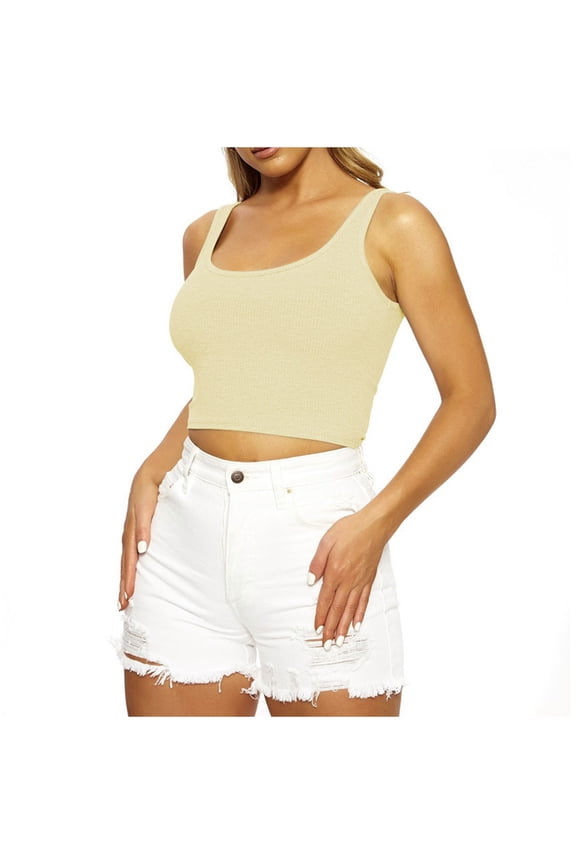 ZVNAΖH Women's Workout Tank Tops Ribbed Knit Cropped Tops Slim Fit Summer Layer Tops Undershirts