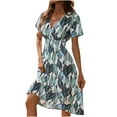thumbnail image 1 of ZVNAΖH Womens 2025 Summer Short Sleeve V Neck Swing Dress A Line Flowy Beach Vacation Go Out Fashion Print Dresses, 1 of 8