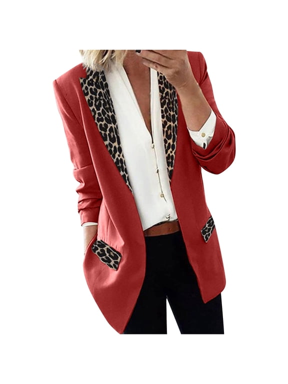 ZVNAΖH Womens Casual Blazers Open Front Long Sleeve Work Office Jackets Leopard Print Notch Laple Outwear