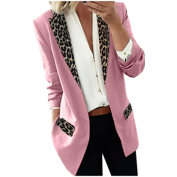 ZVNAΖH Womens Casual Blazers Open Front Long Sleeve Work Office Jackets Leopard Print Notch Laple Outwear