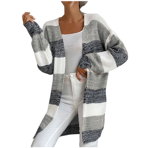 ZVNAΖH Womens Color Block Cardigan Casual Open Front Sweater Lightweight Mid Length Knit Cardigan Striped Cardigan Sweaters On Clearance