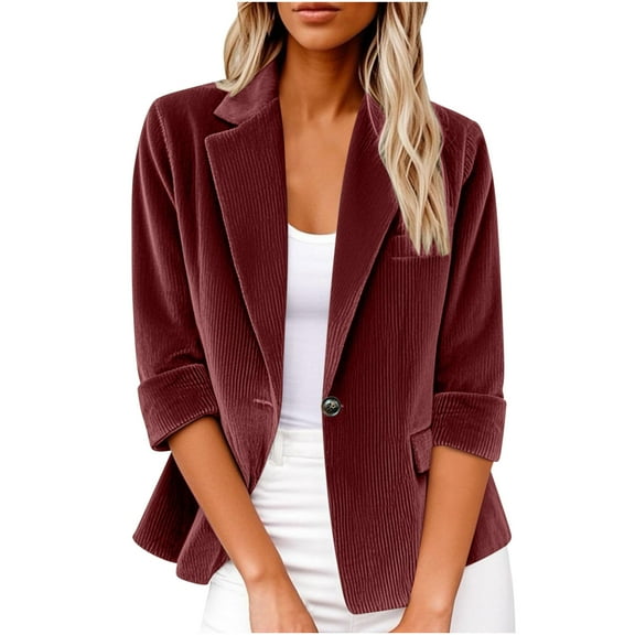ZVNAΖH Womens Corduroy Blazer Jacket Casual One Button Blazer Lable Collared Fall Winter Coat with Pocket Dressy Suit Jackets