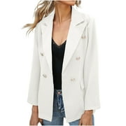 ZVNA H Womens Double Breasted Bblazer Jackets Long Sleeve Lapel Collar Casual Work Office Blazers Twill Jackets