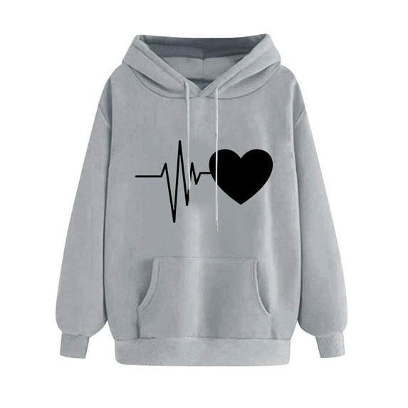 ZVNAΖH Womens Hooded Sweatshirt, Valentine's Day Love Heart Graphic Pullover Sweatshirts with Drawstring Pockets, Gifts for Women, On Sizes S-2XL