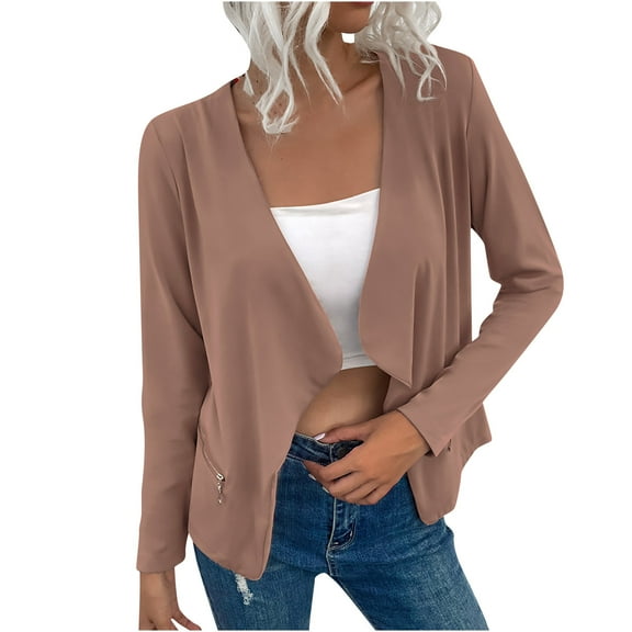ZVNAΖH Womens Long Sleeve Blazer Open Front Cardigan Jacket with Zipper Pocket Stretch Slim Fit Shawl Collar Outerwear