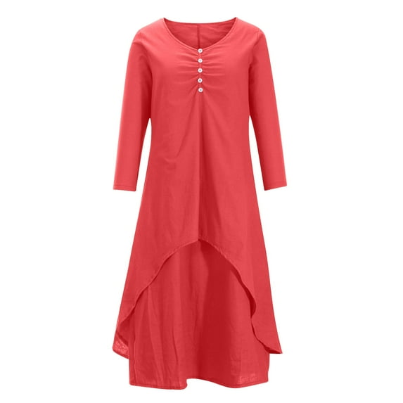 ZVNAΖH Womens Plus Size Summer Dresses Casual Short Sleeve Cotton Linen Ankle Length Dresses Button V Neck Flowy Dress