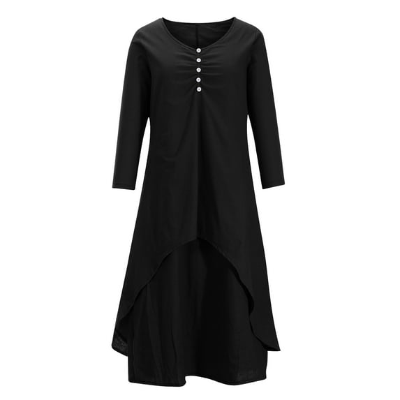 ZVNAΖH Womens Plus Size Summer Dresses Casual Short Sleeve Cotton Linen Ankle Length Dresses Button V Neck Flowy Dress