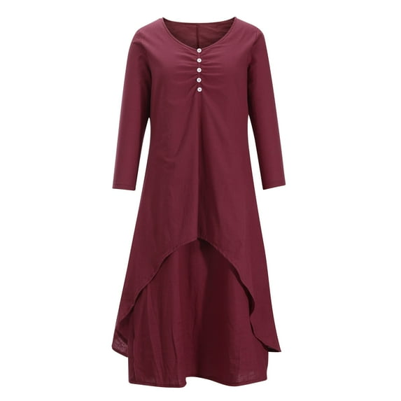 ZVNAΖH Womens Plus Size Summer Dresses Casual Short Sleeve Cotton Linen Ankle Length Dresses Button V Neck Flowy Dress