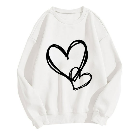 ZVNAΖH Womens Pullover Crew Neck Sweatshirts Love Heart Print Valentine's Day Sweatshirt Casual Loose Fit Top