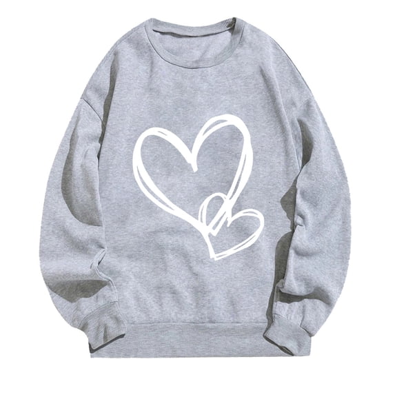 ZVNAΖH Womens Pullover Crew Neck Sweatshirts Love Heart Print Valentine's Day Sweatshirt Casual Loose Fit Top