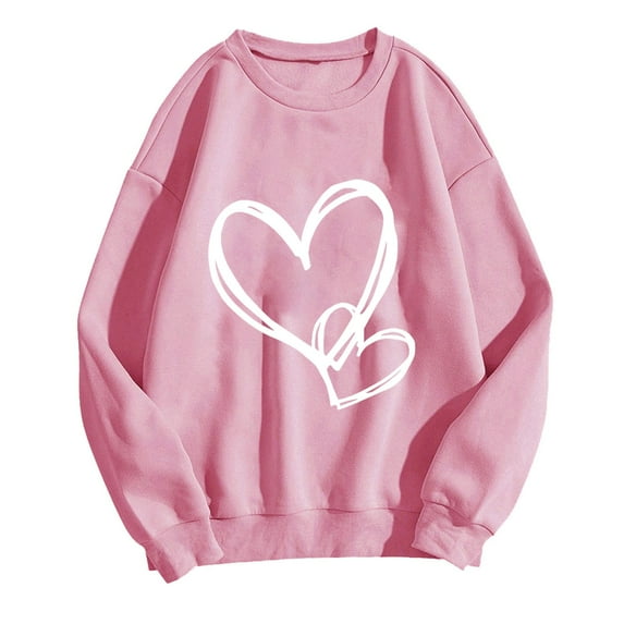 ZVNAΖH Womens Pullover Crew Neck Sweatshirts Love Heart Print Valentine's Day Sweatshirt Casual Loose Fit Top